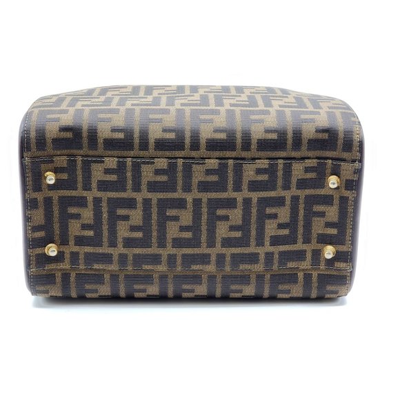 AUTH FENDI ZUCCA BROWN CANVAS LEATHER HAND BAG - Picture 11 of 16